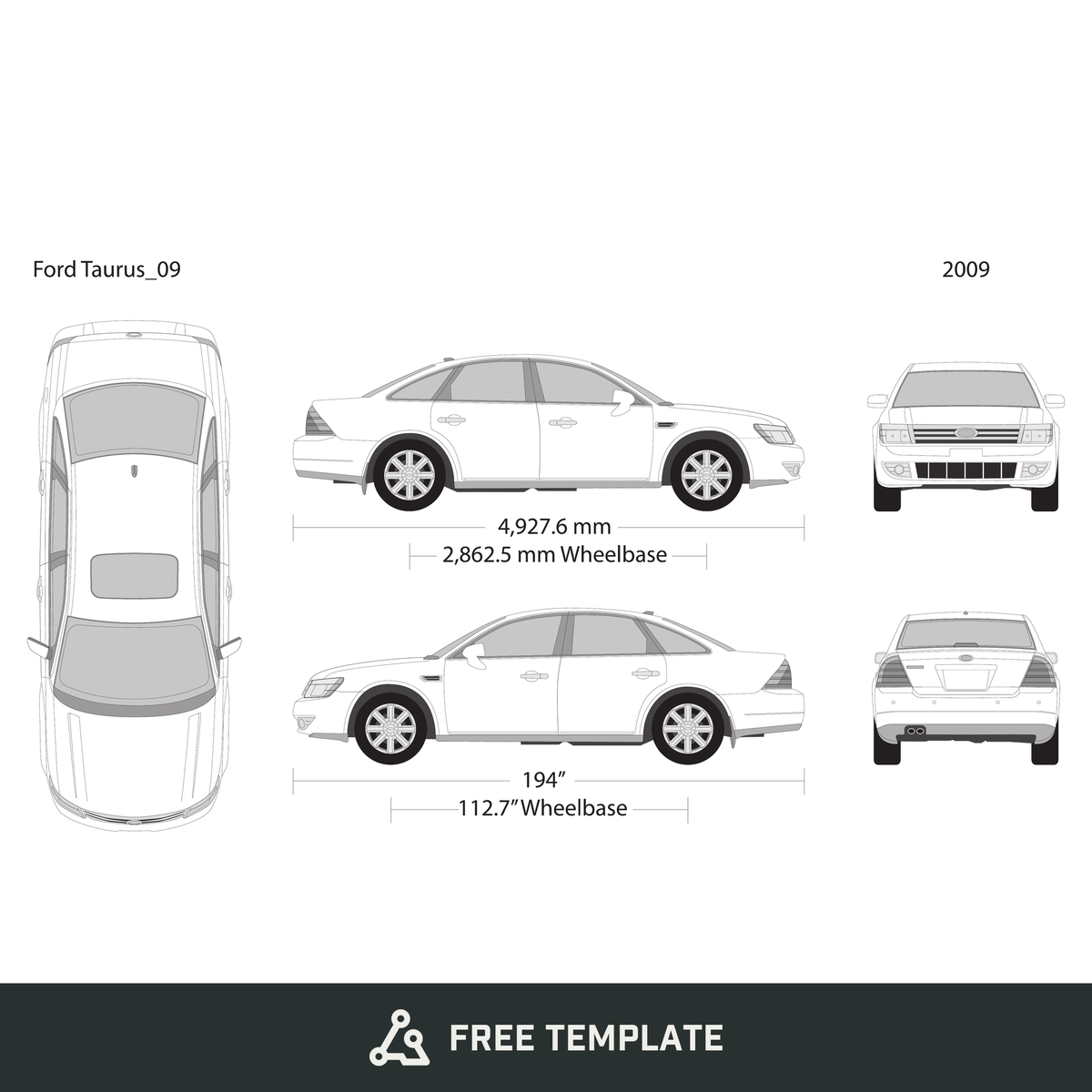 2009 Ford Taurus free vector vehicle wrap template - GravBase