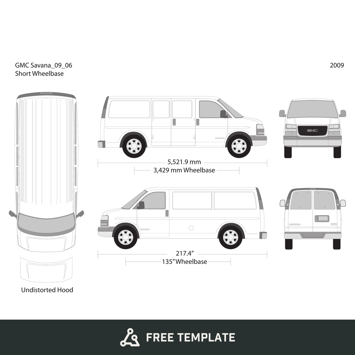 2009 GMC Savana free vector vehicle wrap template - GravBase