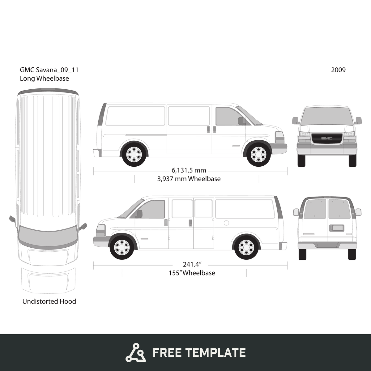 2009 GMC Savana free vector vehicle wrap template - GravBase