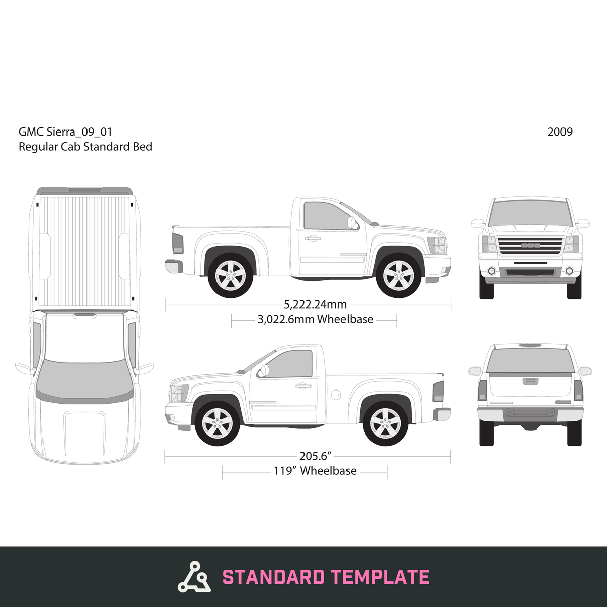 2009 GMC Sierra 1500 vector wrap template V01, Design-Ready PDF - GravBase