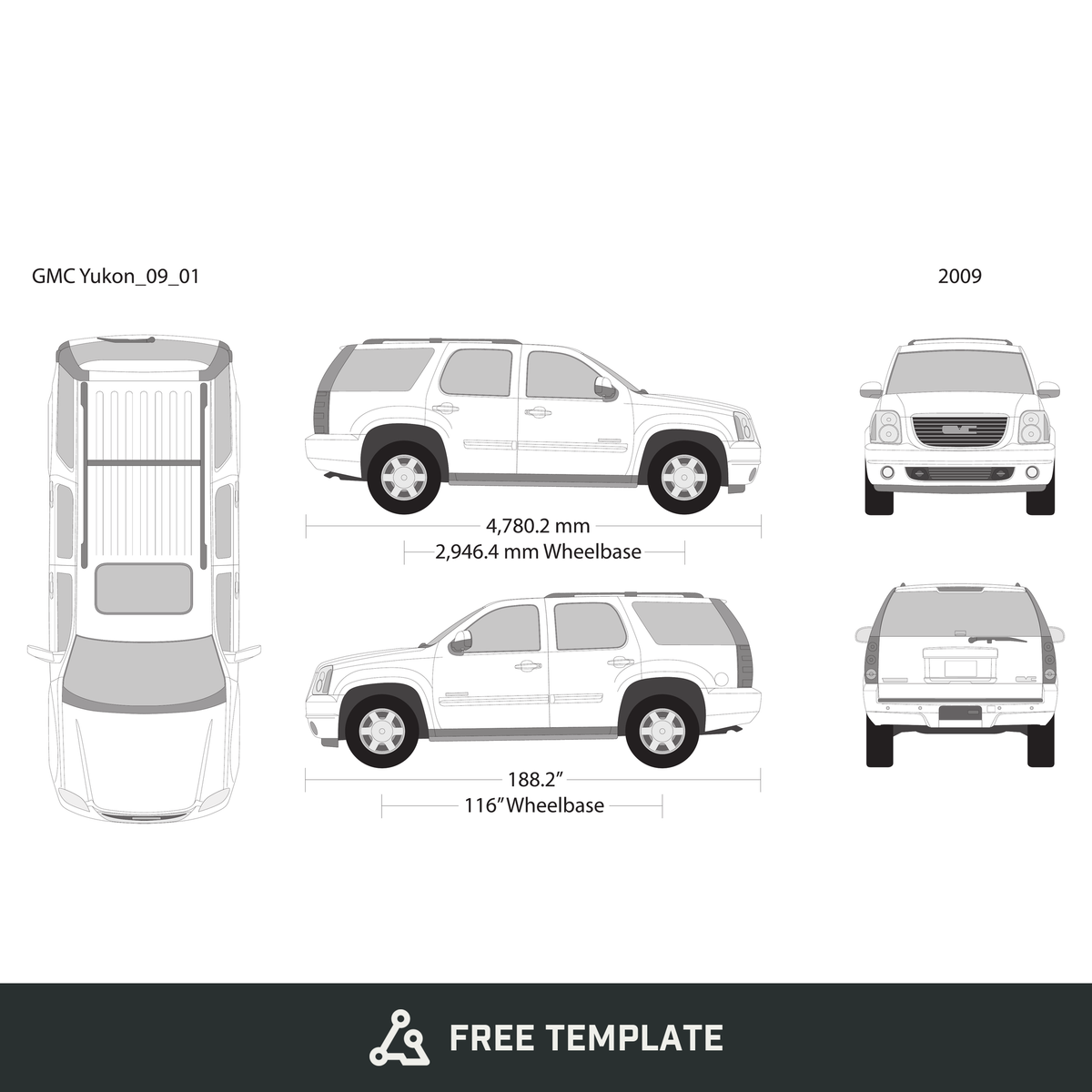 2009 GMC Yukon free vector vehicle wrap template - GravBase
