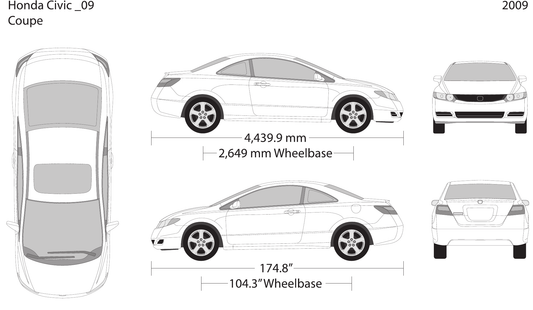2009 Honda Civic Coupe vector wrap template, Design-Ready PDF - GravBase