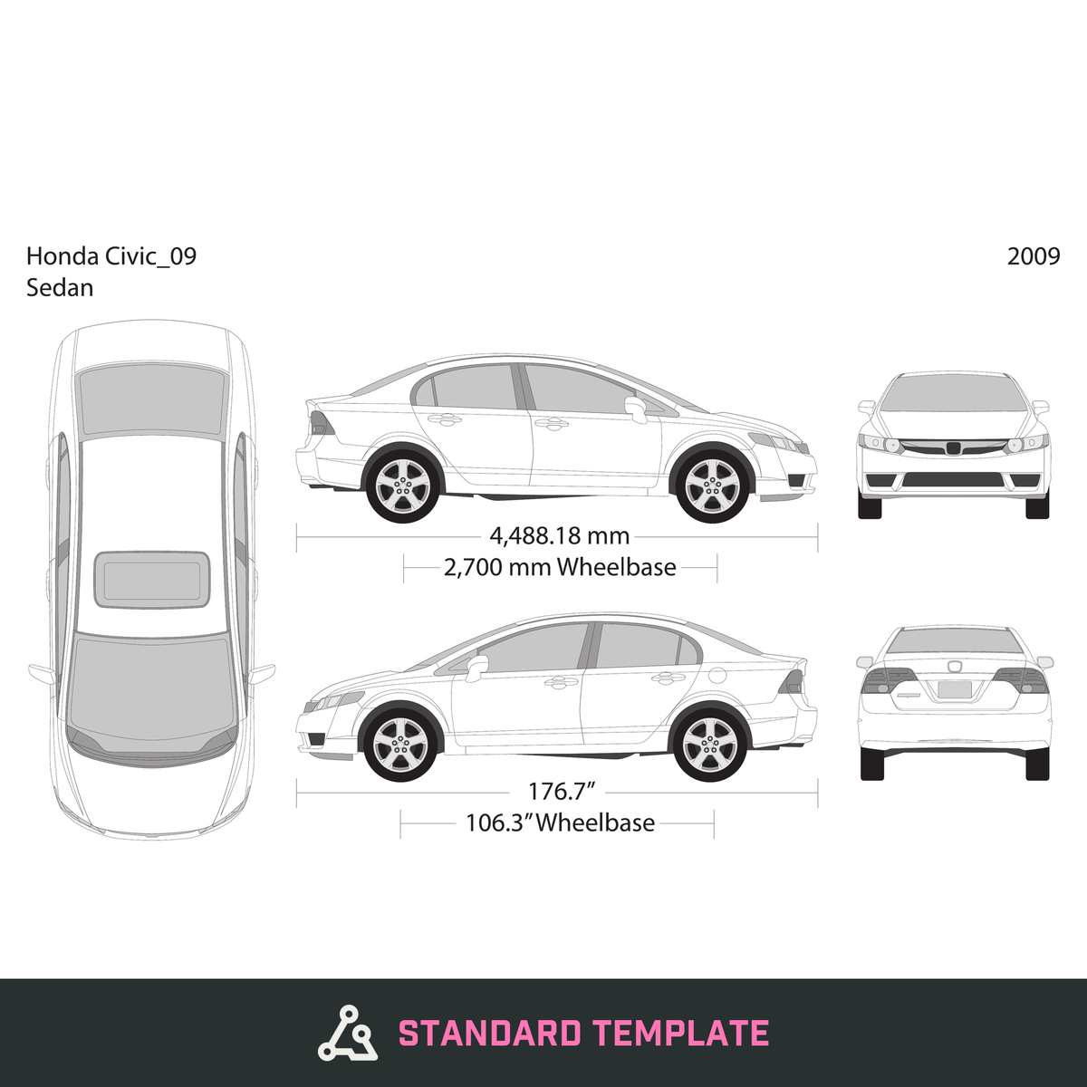 2009 Honda Civic Sedan vector wrap template, Design-Ready PDF - GravBase