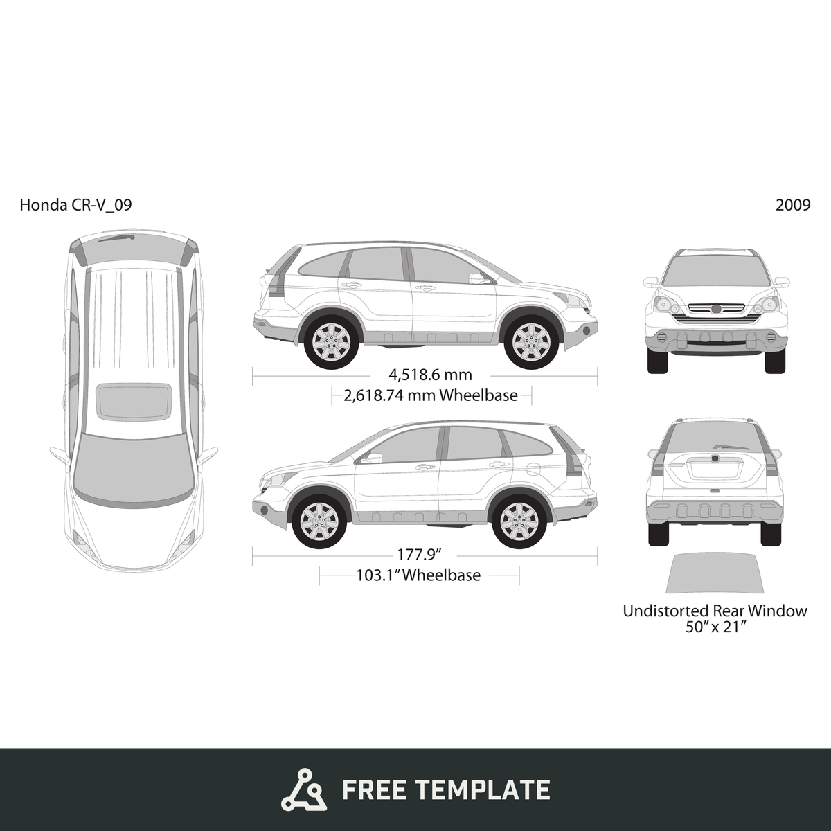2009 Honda CR-V free vector vehicle wrap template - GravBase