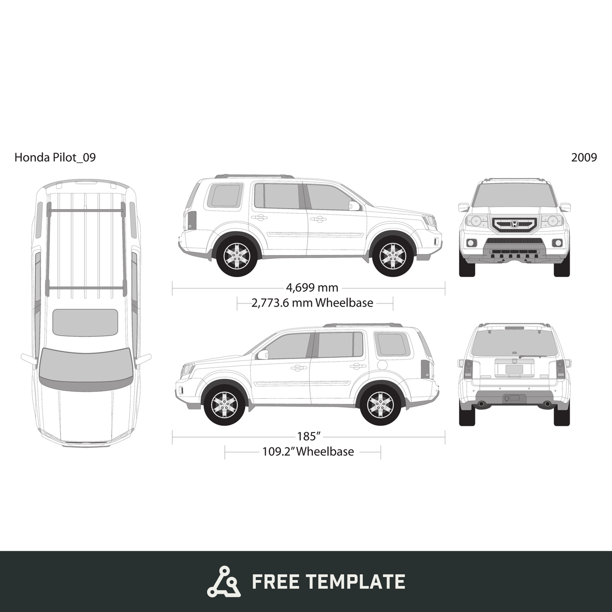 2009 Honda Pilot free vector vehicle wrap template - GravBase