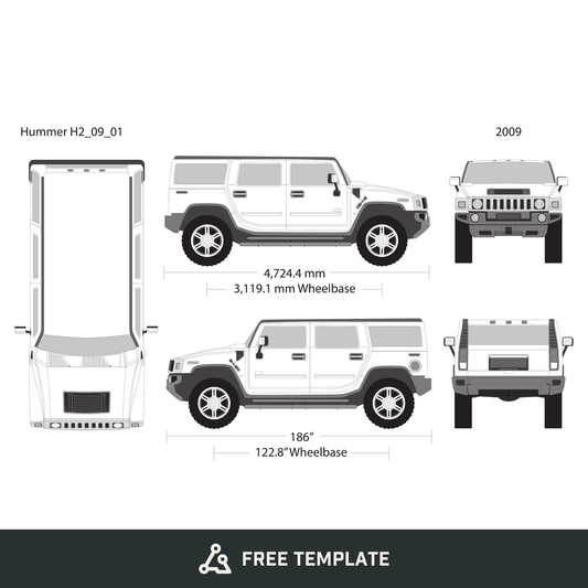 2009 Hummer H2 free vector vehicle wrap template - GravBase