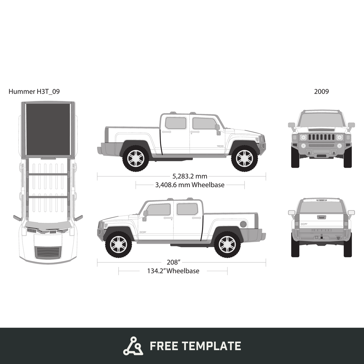 2009 Hummer H3T free vector vehicle wrap template - GravBase