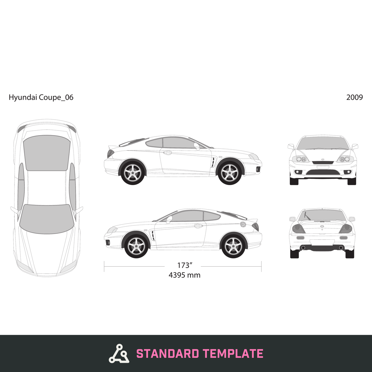 2009 Hyundai Coupe vector wrap template, Design-Ready PDF - GravBase