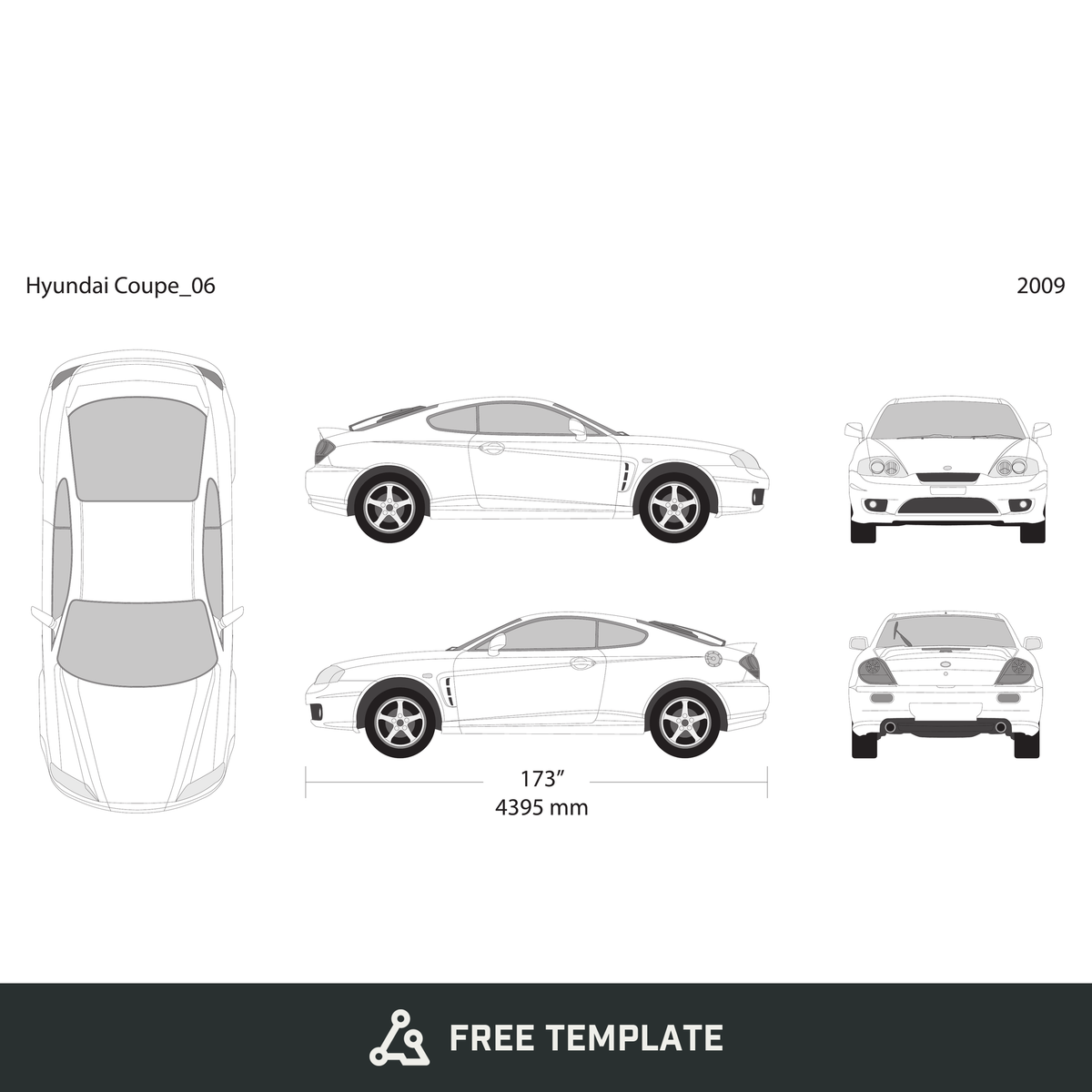 2009 Hyundai Coupe free vector vehicle wrap template - GravBase