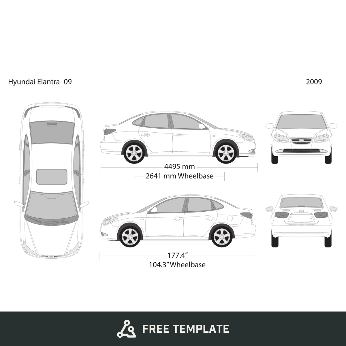 2009 Hyundai Elantra free vector vehicle wrap template - GravBase