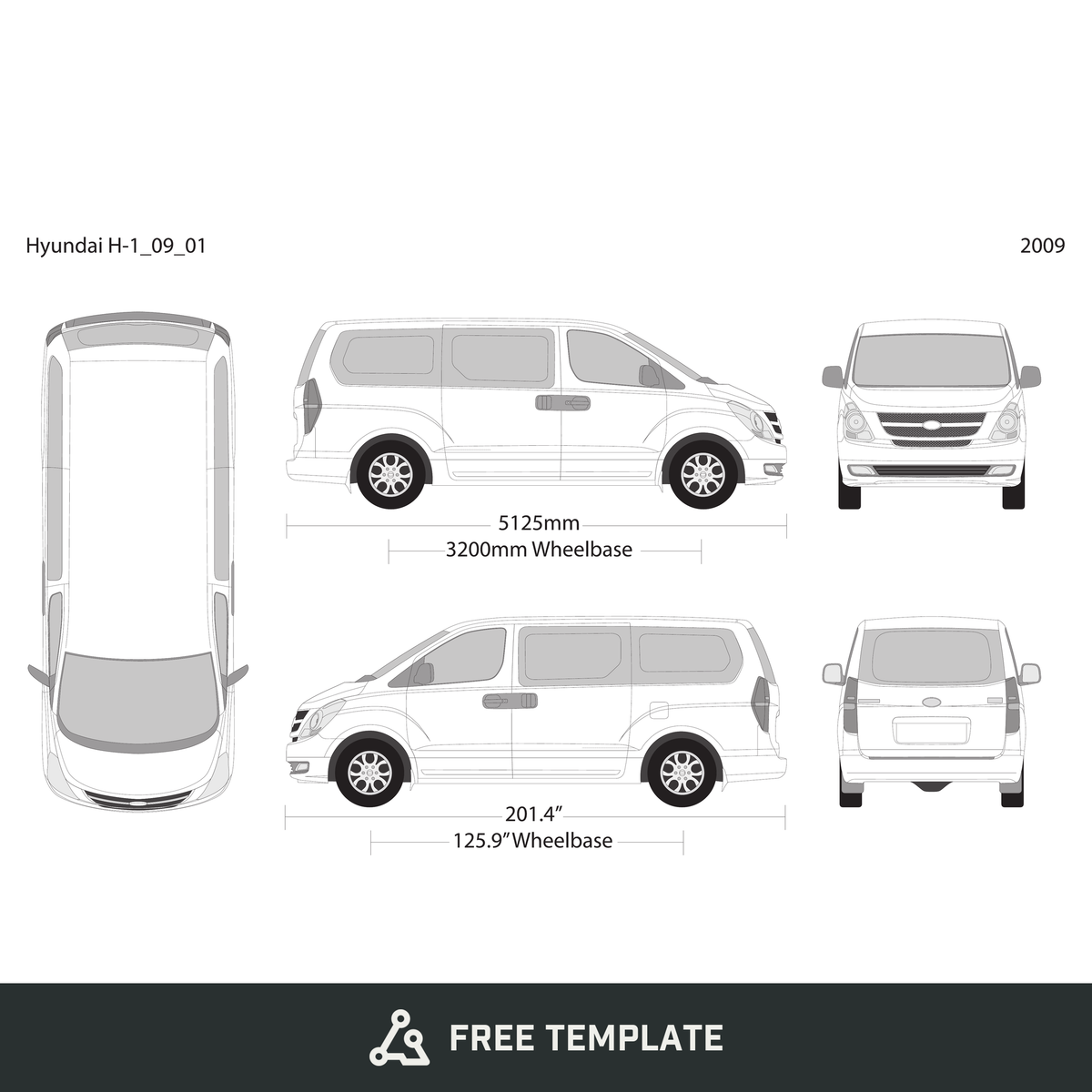 2009 Hyundai H-1 free vector vehicle wrap template - GravBase