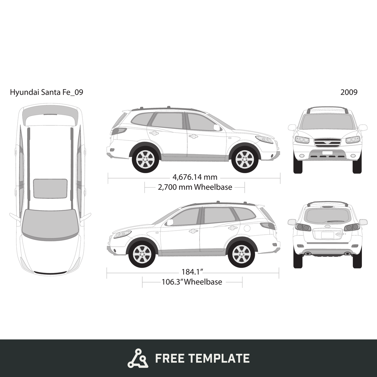 2009 Hyundai Santa Fe free vector vehicle wrap template - GravBase