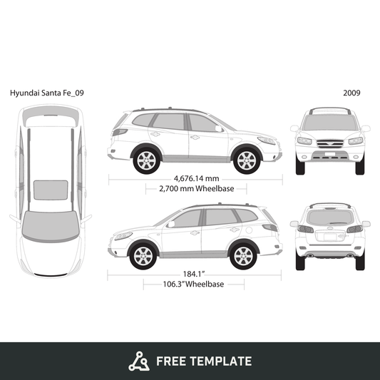 2009 Hyundai Santa Fe free vector vehicle wrap template - GravBase