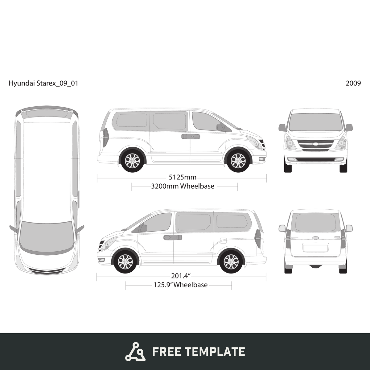 2009 Hyundai Starex free vector vehicle wrap template - GravBase