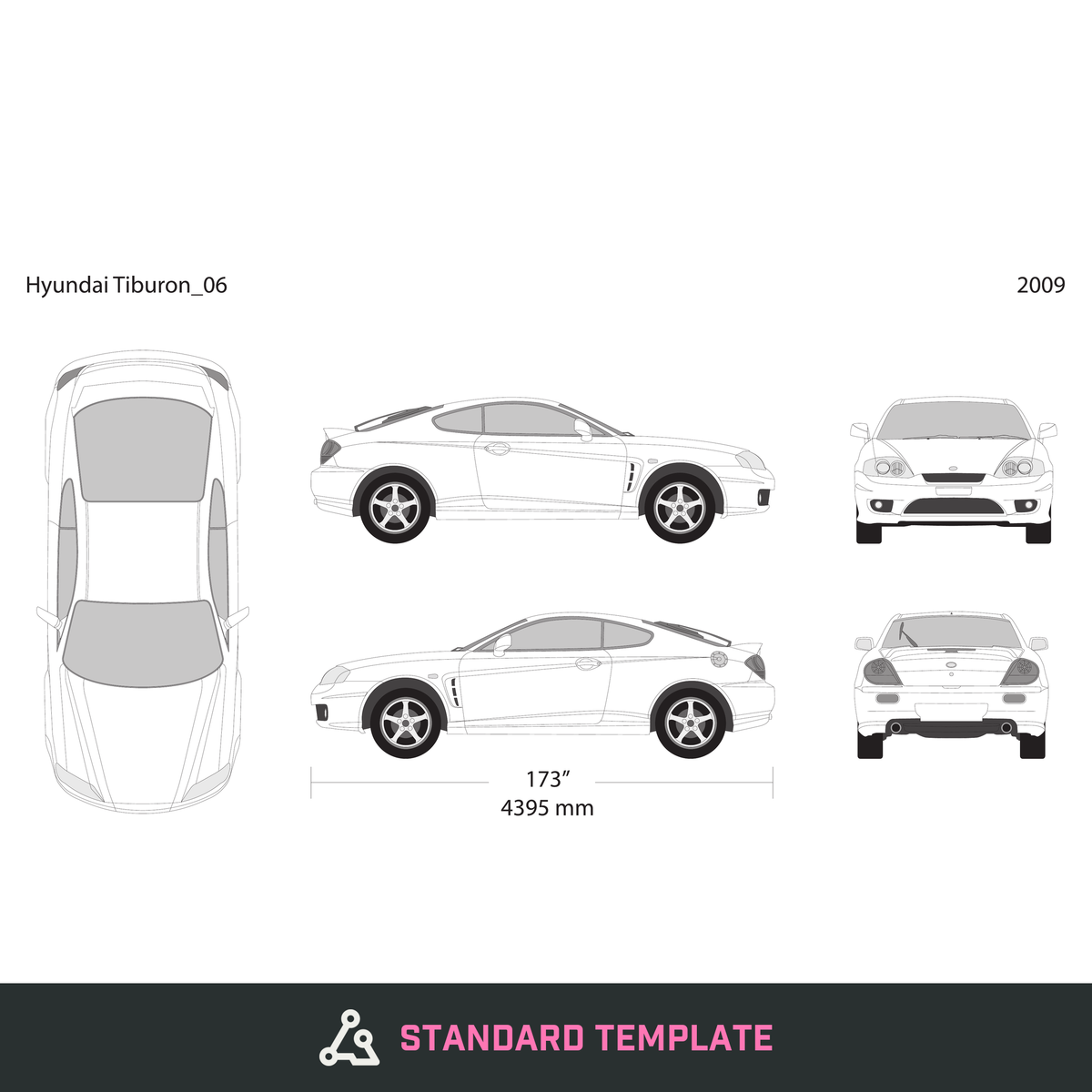 2009 Hyundai Tiburon vector wrap template, Design-Ready PDF - GravBase