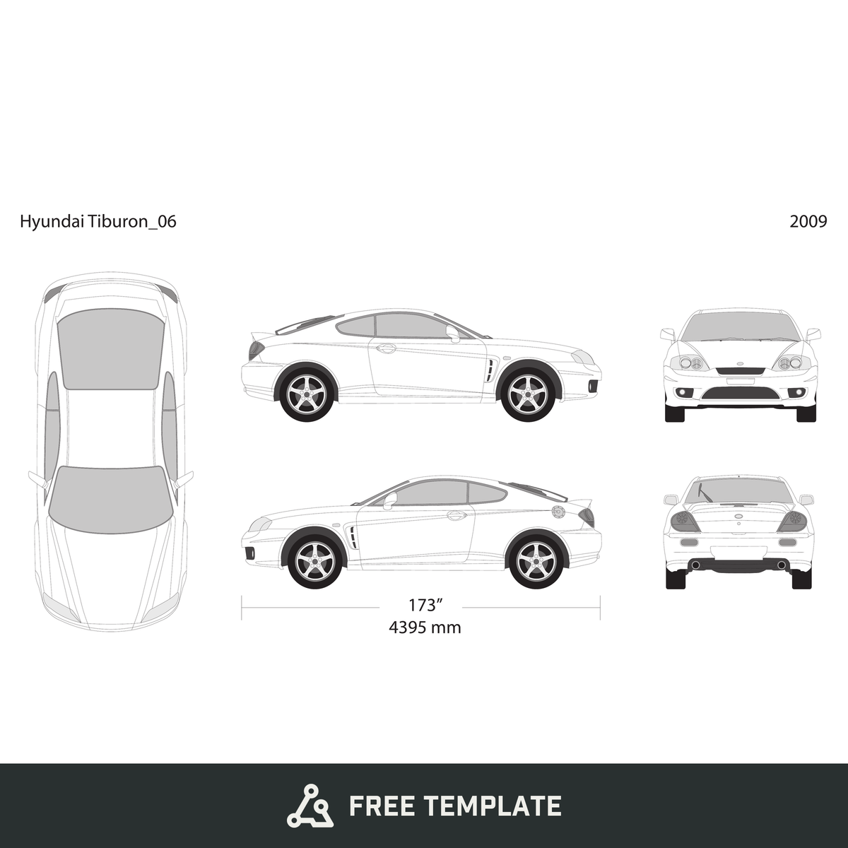 2009 Hyundai Tiburon free vector vehicle wrap template - GravBase