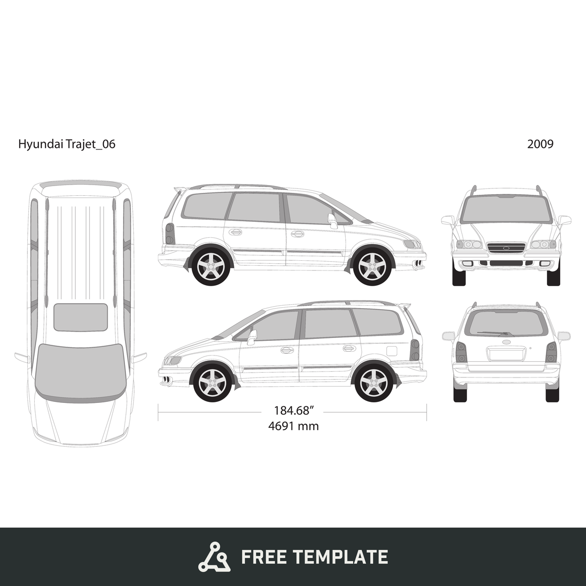 2009 Hyundai Trajet free vector vehicle wrap template - GravBase