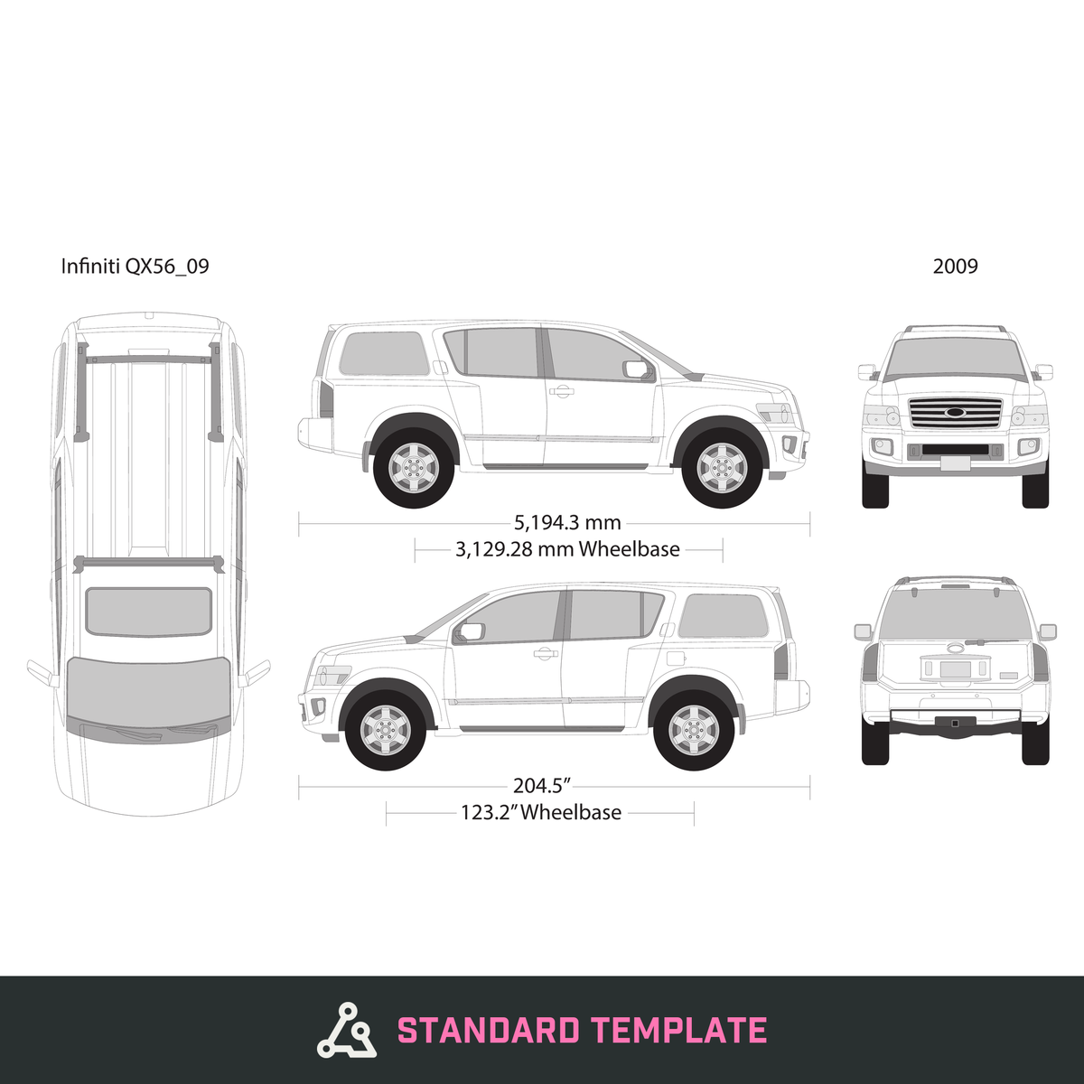 2009 Infiniti QX56 vector wrap template, Design-Ready PDF - GravBase
