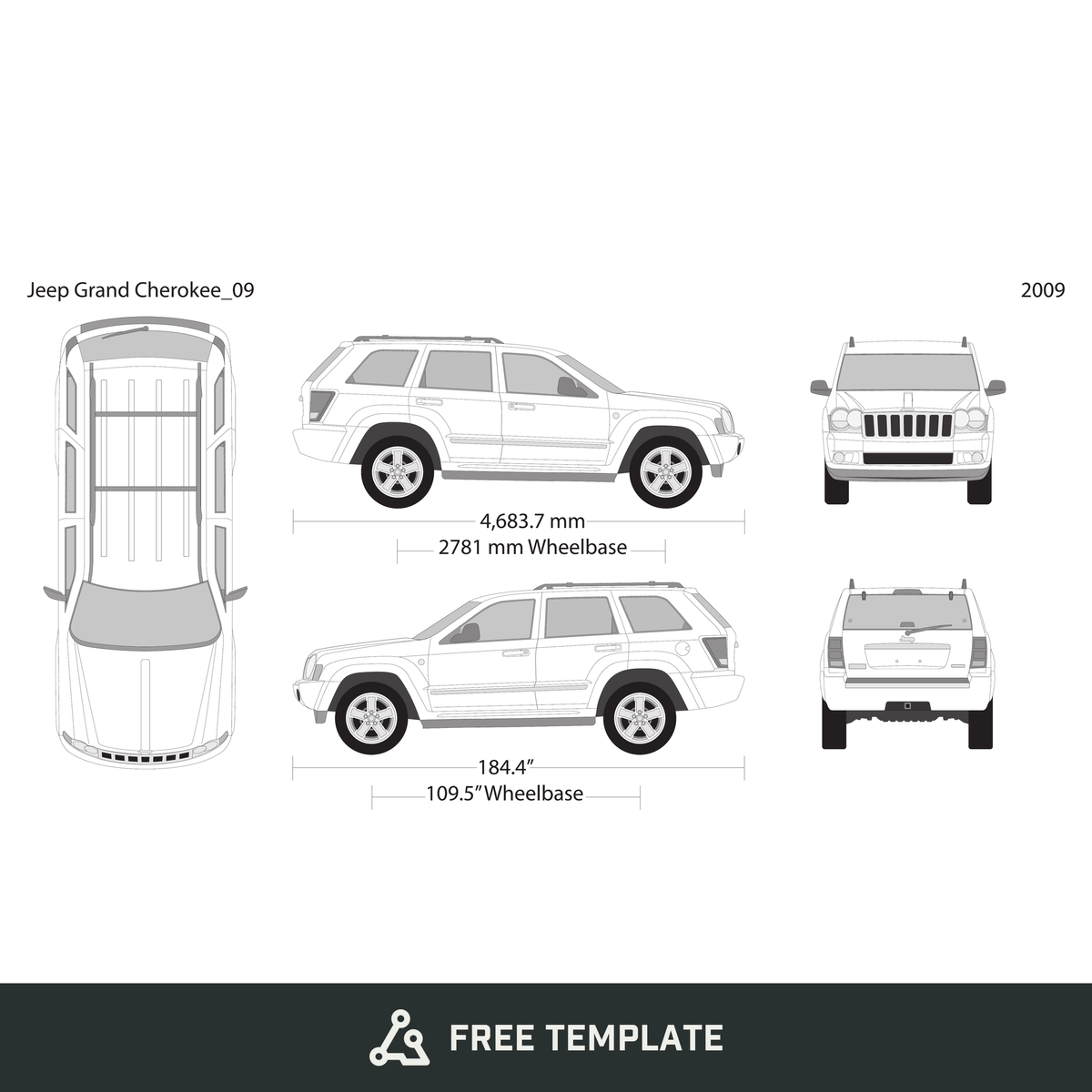 2009 Jeep Grand Cherokee free vector vehicle wrap template - GravBase