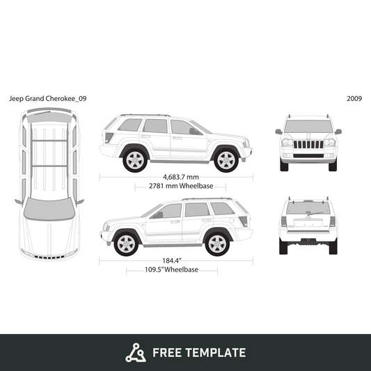 2009 Jeep Grand Cherokee free vector vehicle wrap template - GravBase