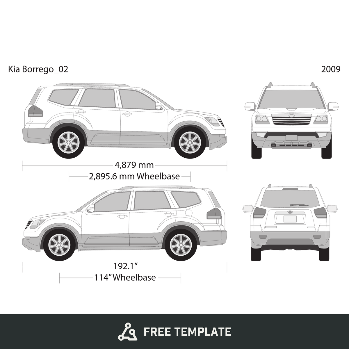 2009 Kia Borrego free vector vehicle wrap template - GravBase