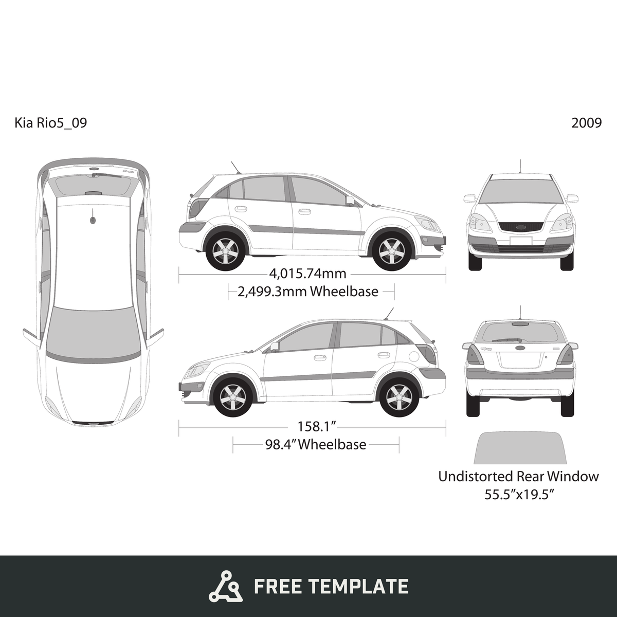 2009 Kia Rio5 free vector vehicle wrap template - GravBase