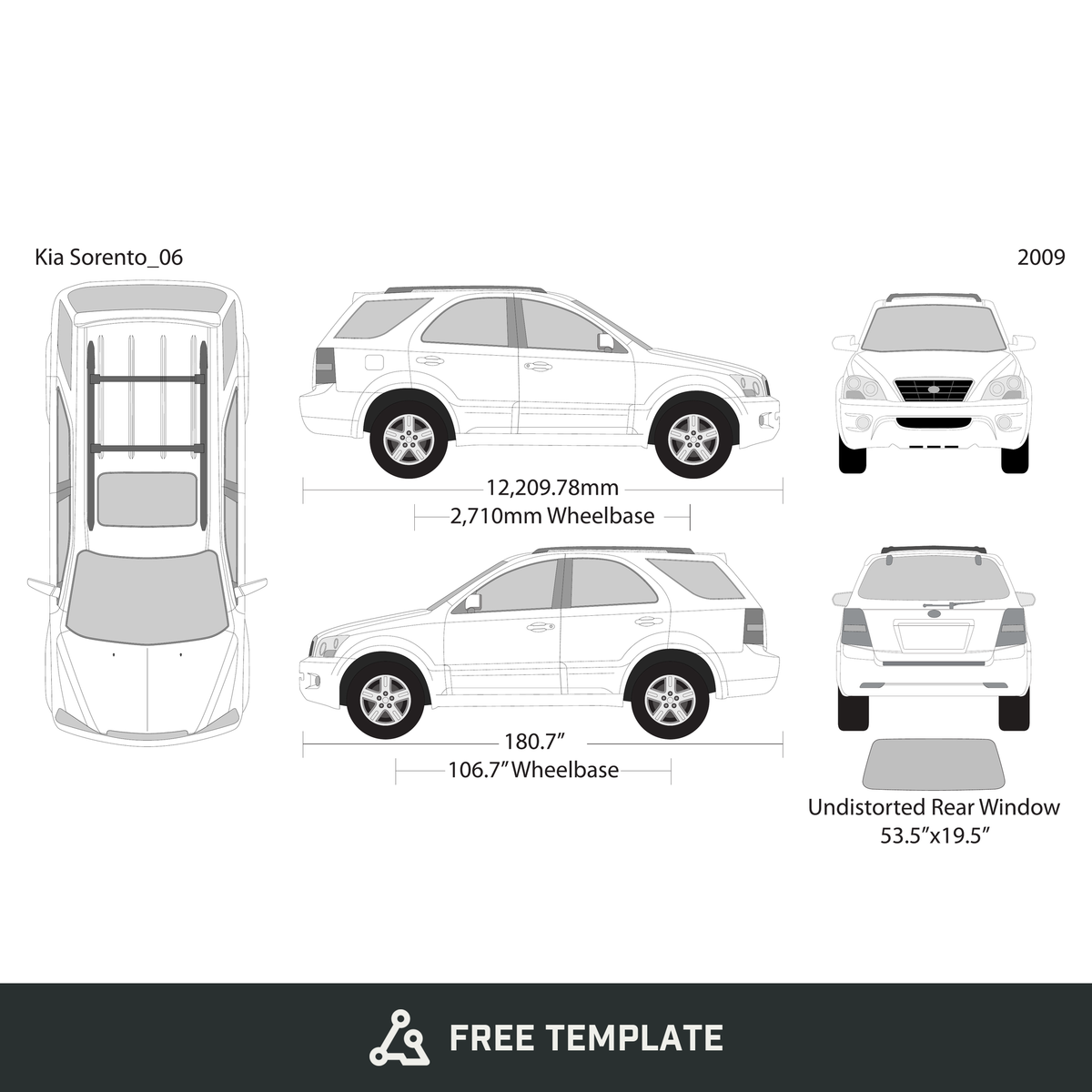 2009 Kia Sorento free vector vehicle wrap template - GravBase
