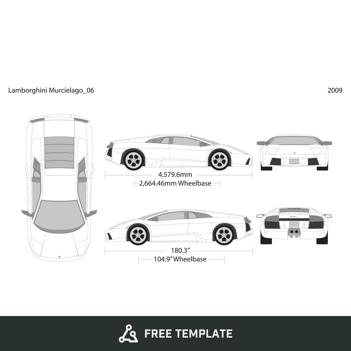 2009 Lamborghini Murcielago free vector vehicle wrap template - GravBase