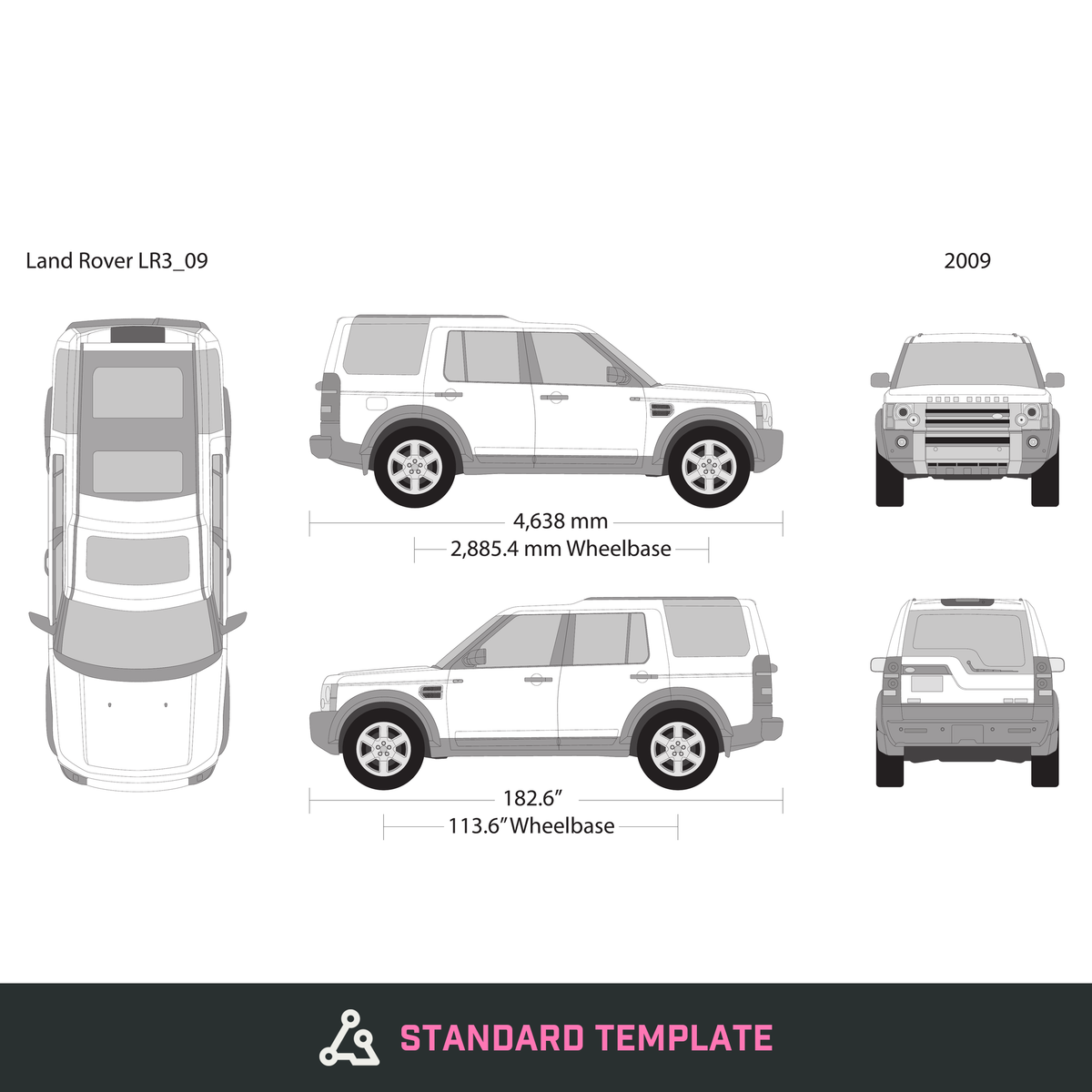 2009 Land Rover LR3 vector wrap template, Design-Ready PDF - GravBase