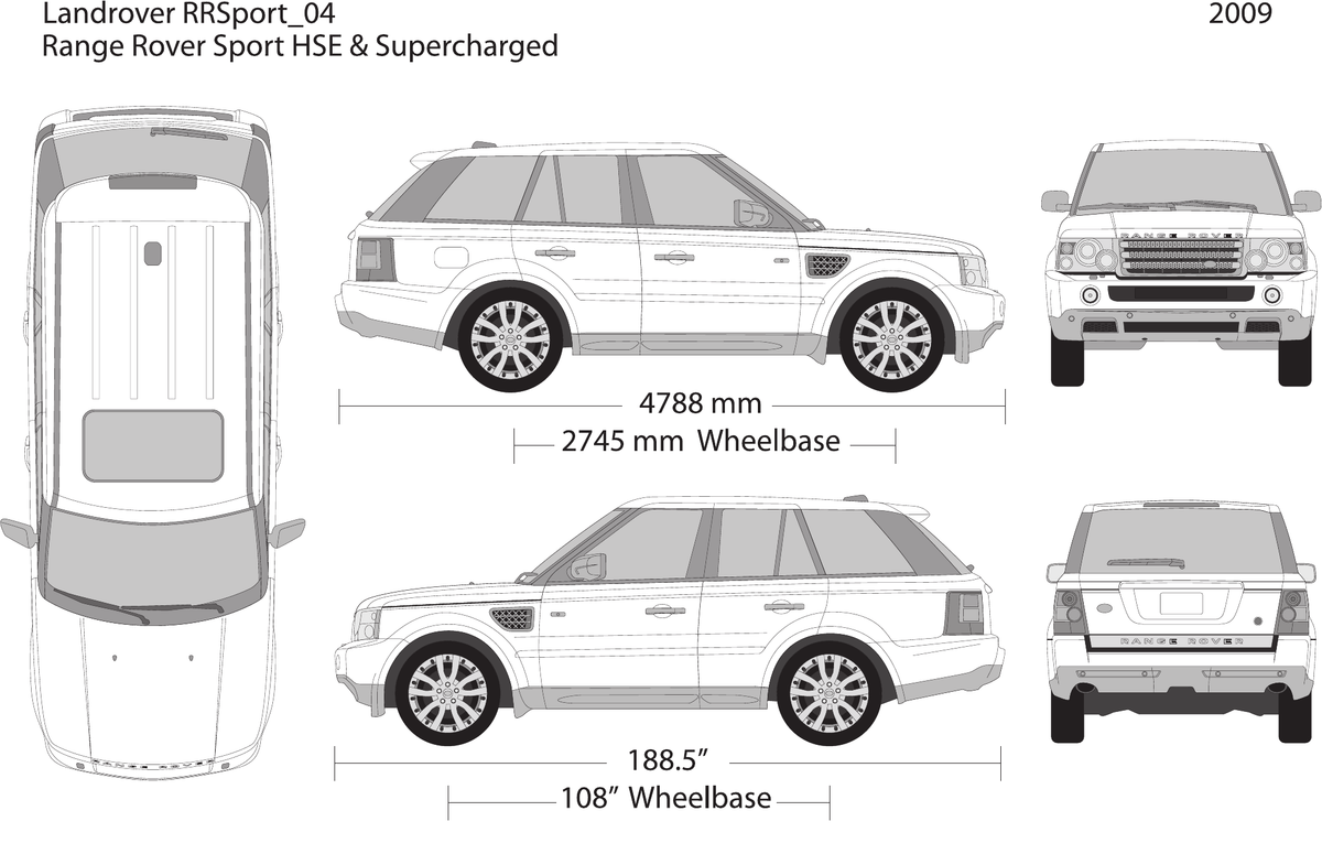 2009 Land Rover Range Rover Sport vector wrap template, Design-Ready PDF - GravBase