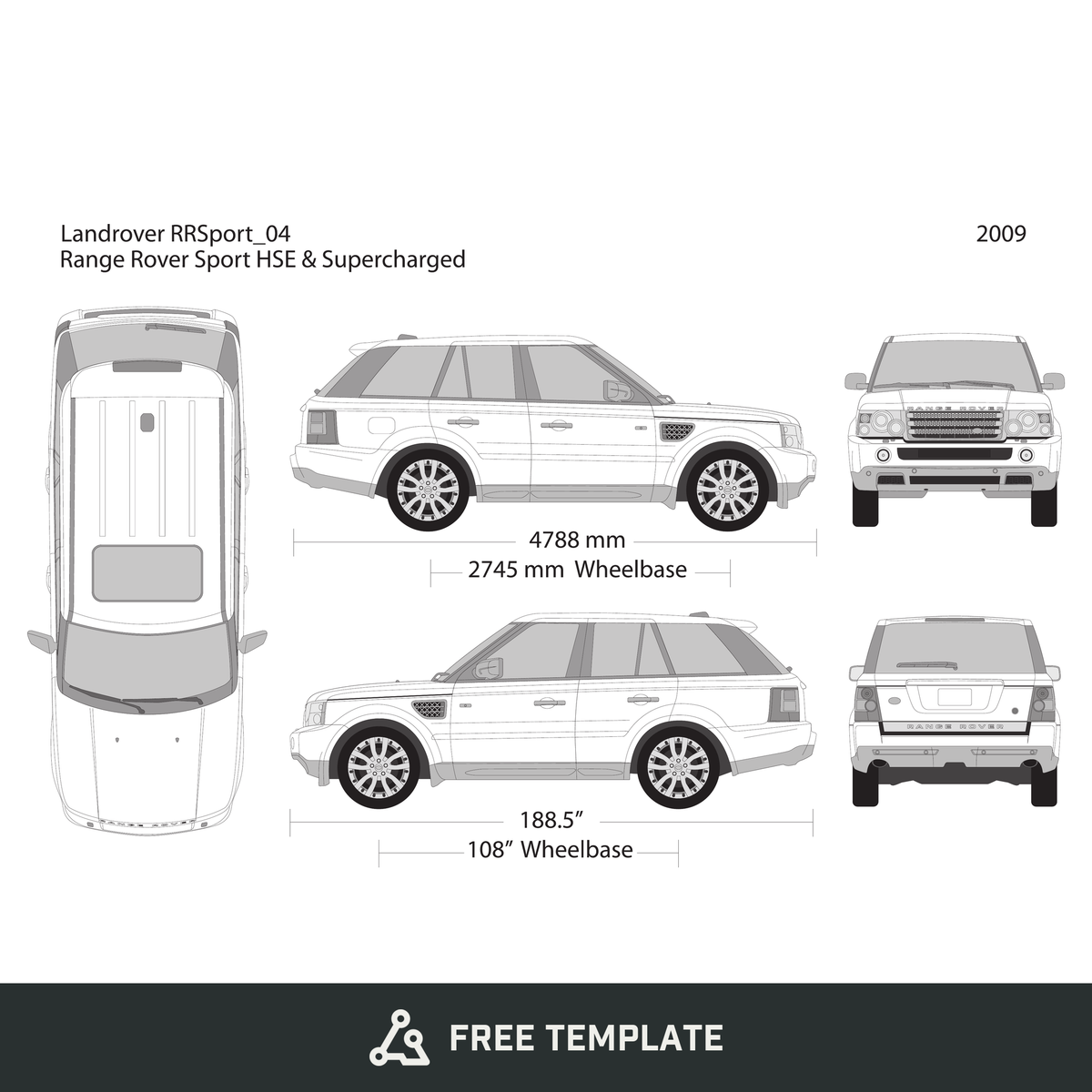 2009 Land Rover Range Rover Sport free vector vehicle wrap template - GravBase