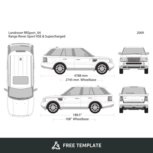 2009 Land Rover Range Rover Sport free vector vehicle wrap template - GravBase