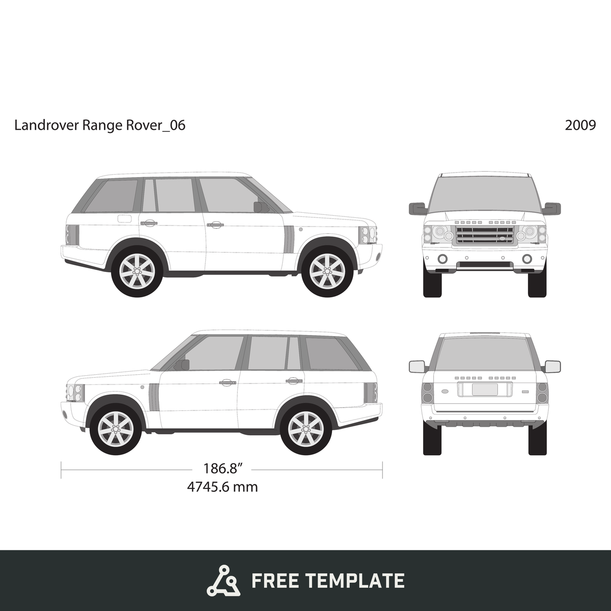 2009 Land Rover Range Rover free vector vehicle wrap template - GravBase