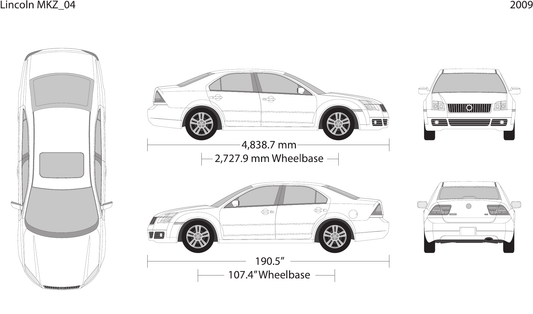 2009 Lincoln MKZ vector wrap template, Design-Ready PDF - GravBase
