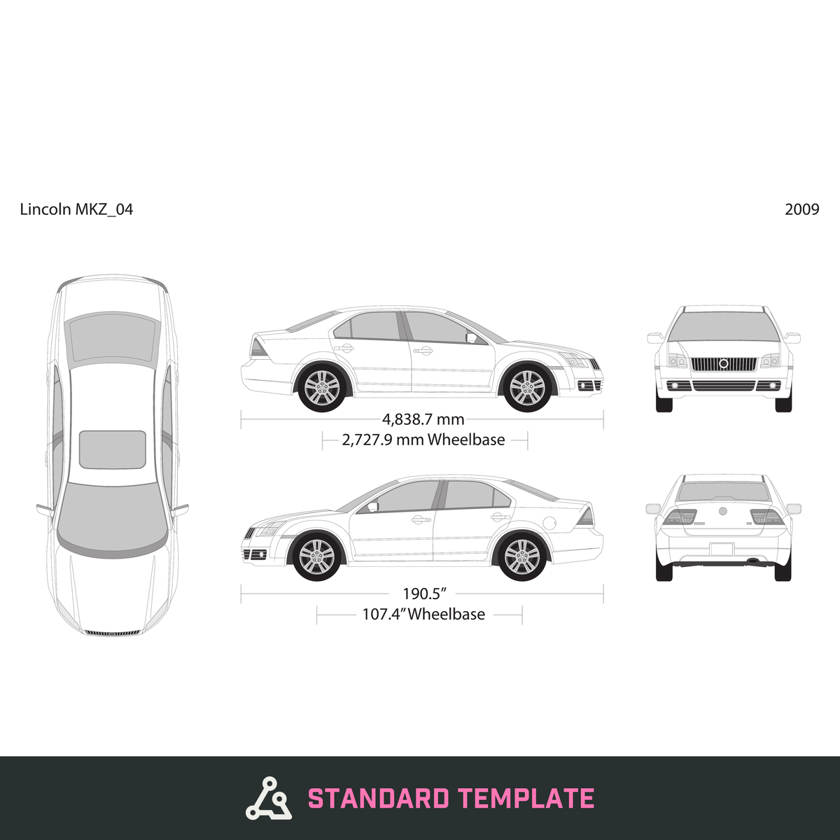 2009 Lincoln MKZ vector wrap template, Design-Ready PDF - GravBase