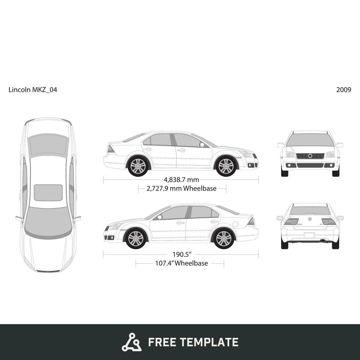 2009 Lincoln MKZ free vector vehicle wrap template - GravBase