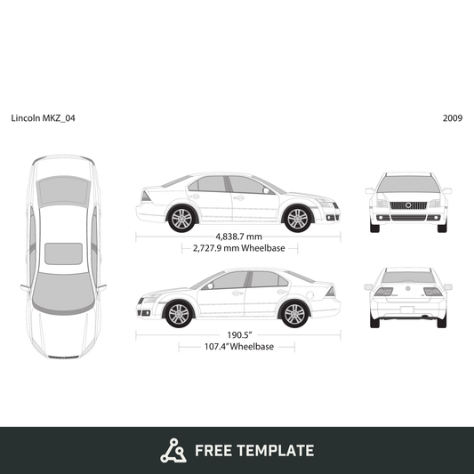 2009 Lincoln MKZ free vector vehicle wrap template - GravBase