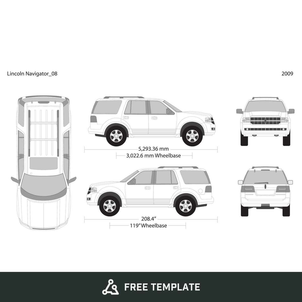 2009 Lincoln Navigator free vector vehicle wrap template - GravBase
