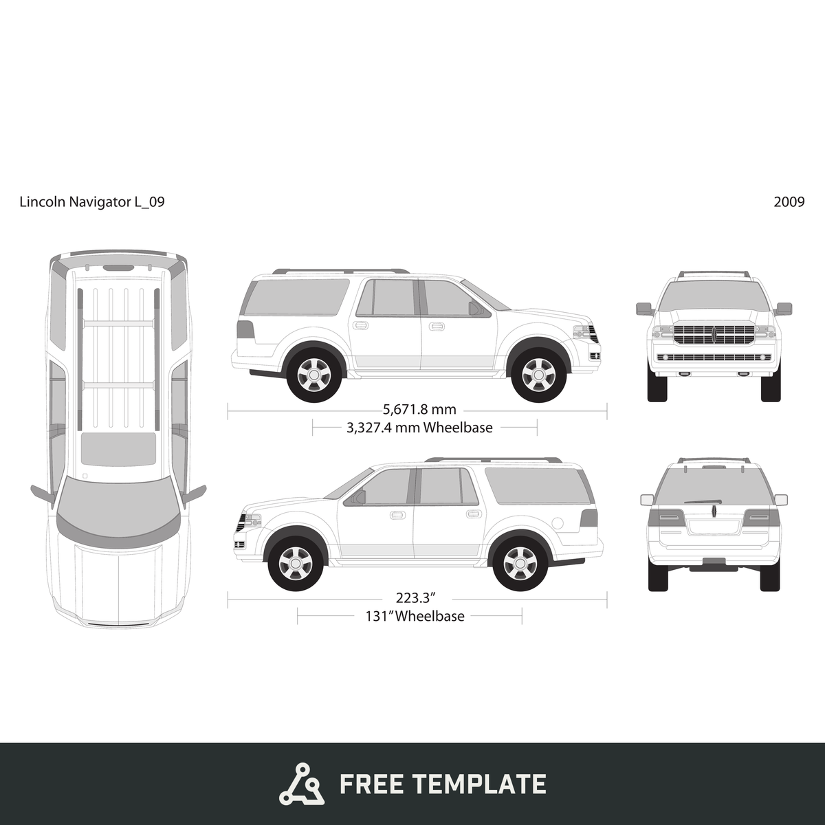 2009 Lincoln Navigator free vector vehicle wrap template - GravBase