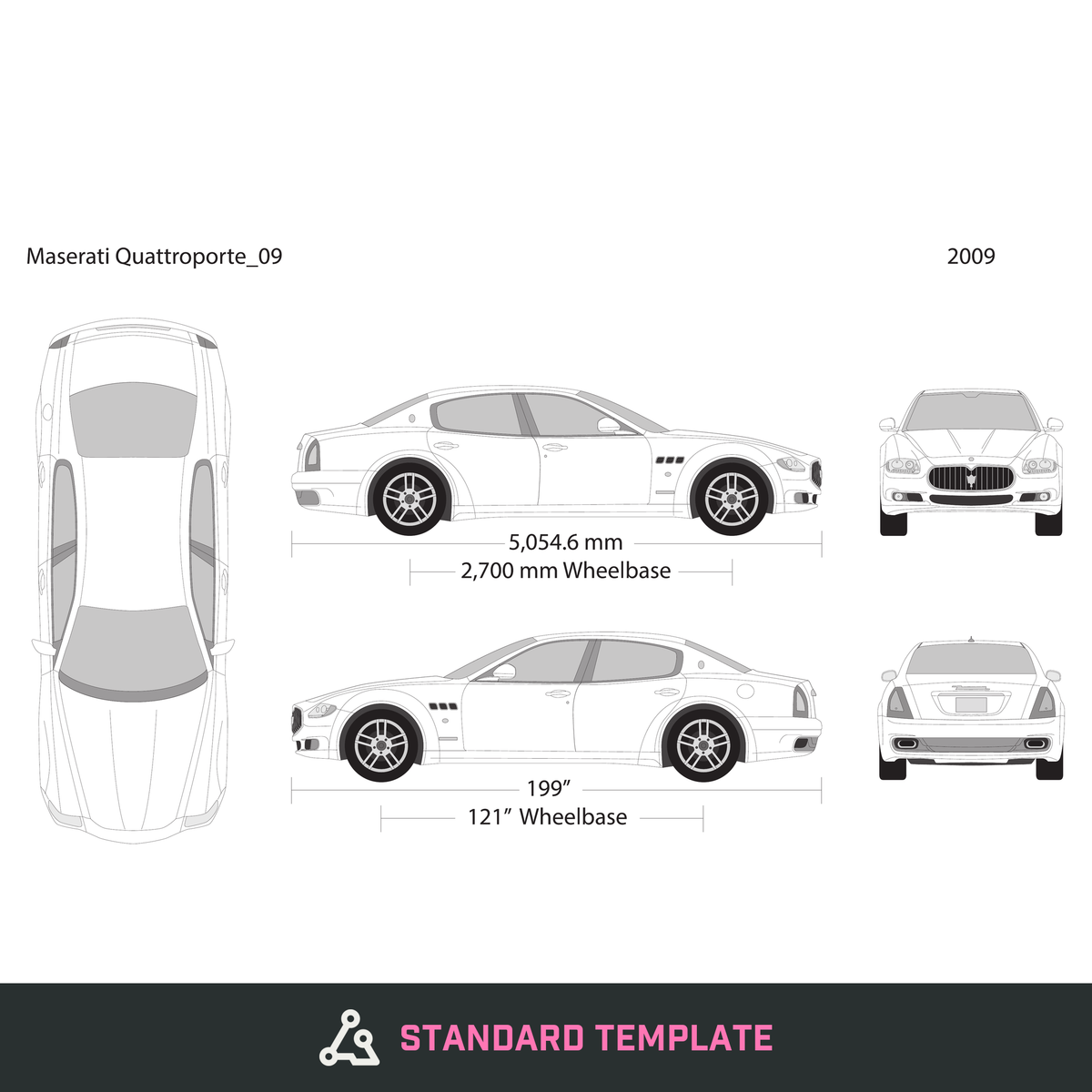 2009 Maserati Quattroporte vector wrap template, Design-Ready PDF - GravBase