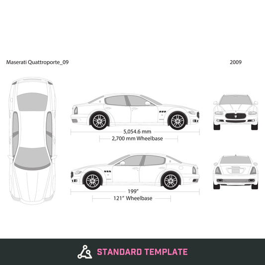 2009 Maserati Quattroporte vector wrap template, Design-Ready PDF - GravBase