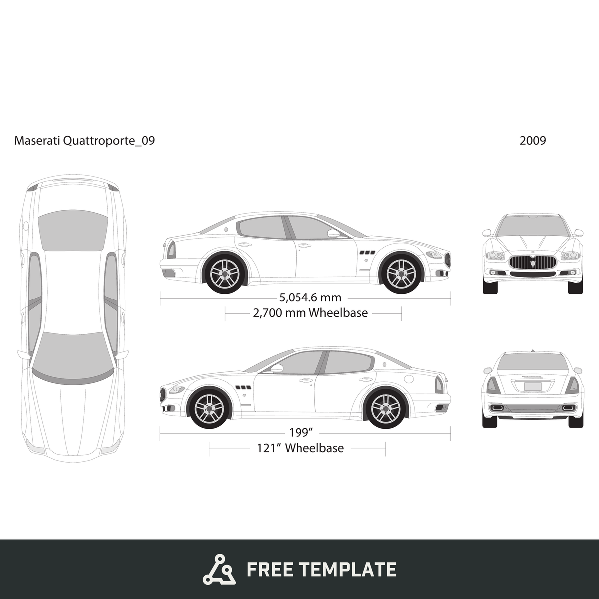 2009 Maserati Quattroporte free vector vehicle wrap template - GravBase