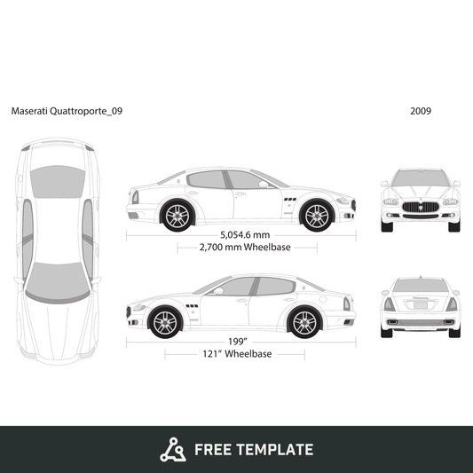 2009 Maserati Quattroporte free vector vehicle wrap template - GravBase
