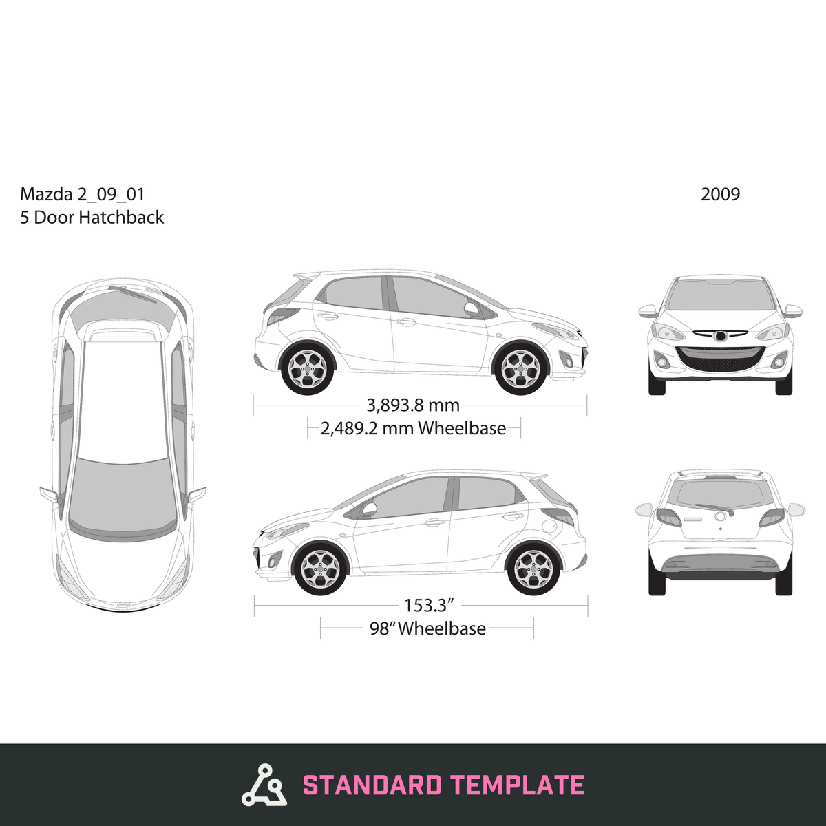 2009 Mazda 2 vector wrap template, Design-Ready PDF - GravBase