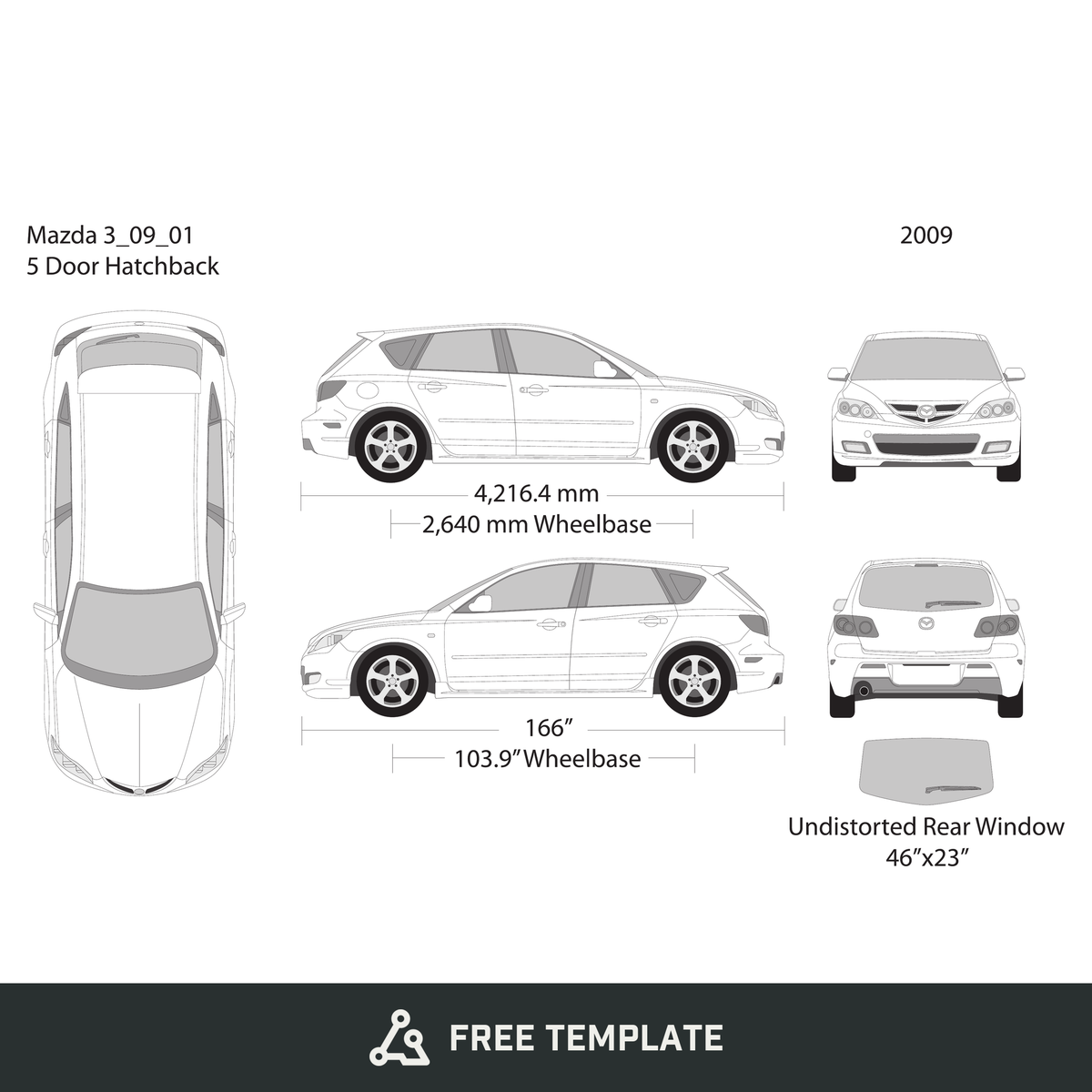 2009 Mazda 3 Hatchback free vector vehicle wrap template - GravBase