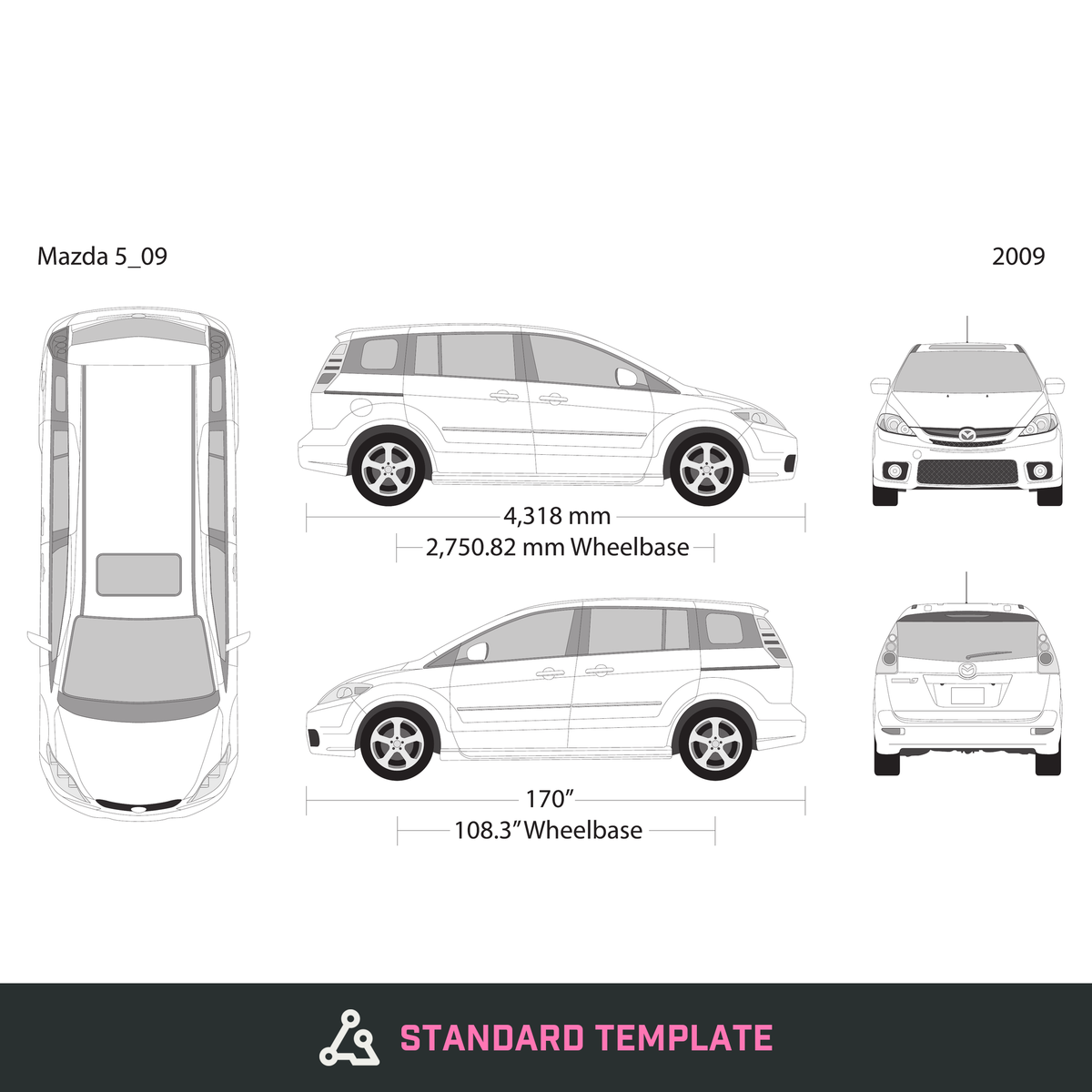 2009 Mazda 5 vector wrap template, Design-Ready PDF - GravBase