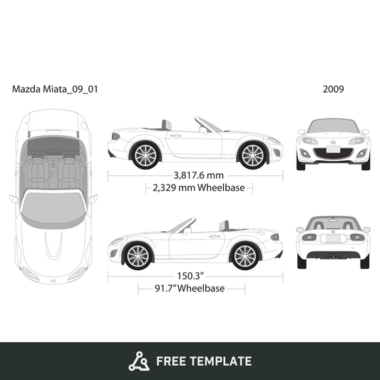 2009 Mazda Miata free vector vehicle wrap template - GravBase