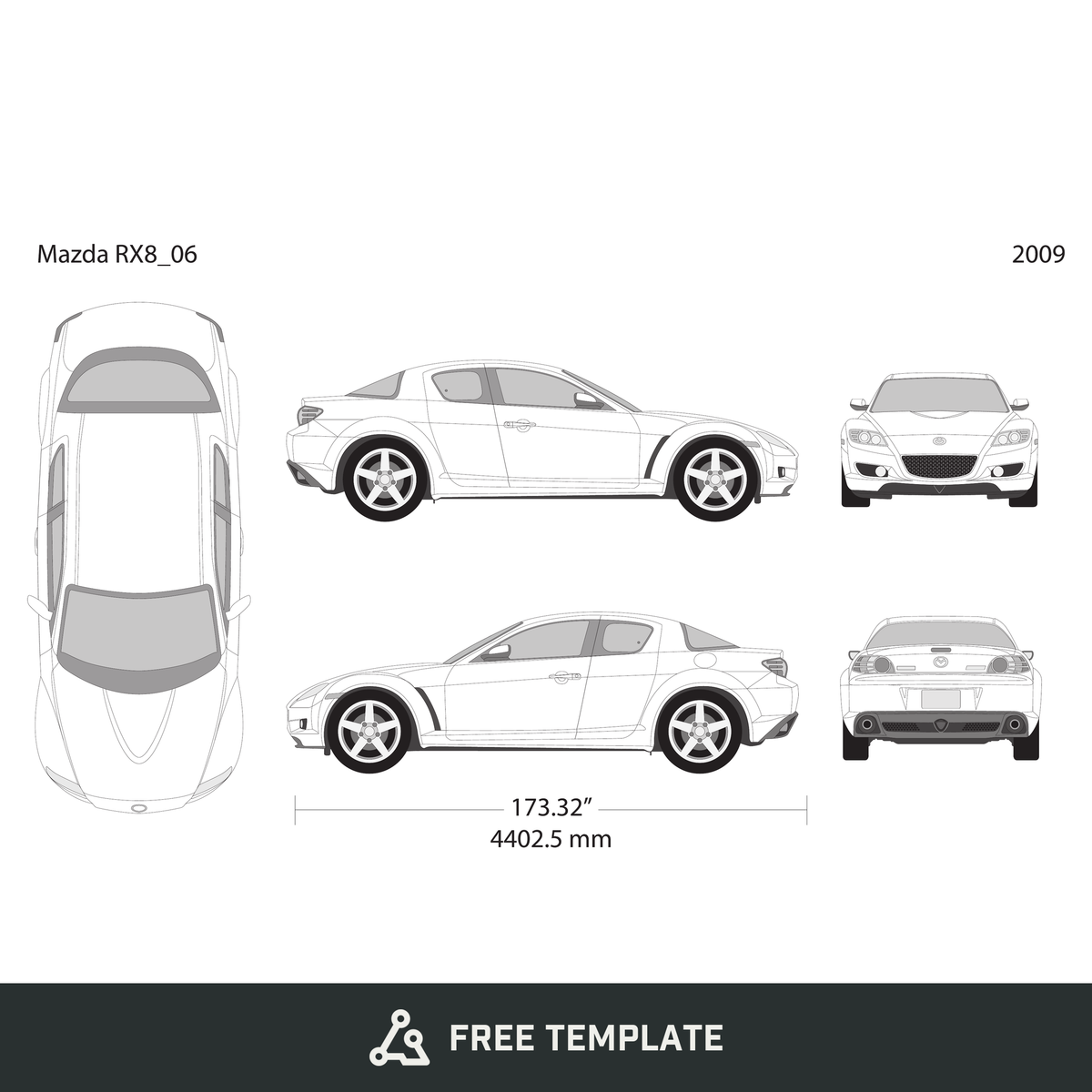 2009 Mazda RX8 free vector vehicle wrap template - GravBase
