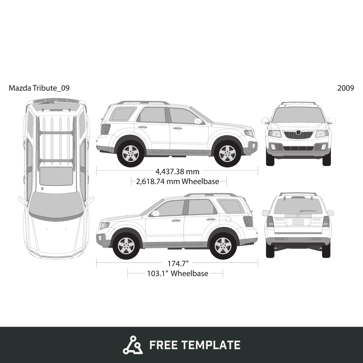2009 Mazda Tribute free vector vehicle wrap template - GravBase