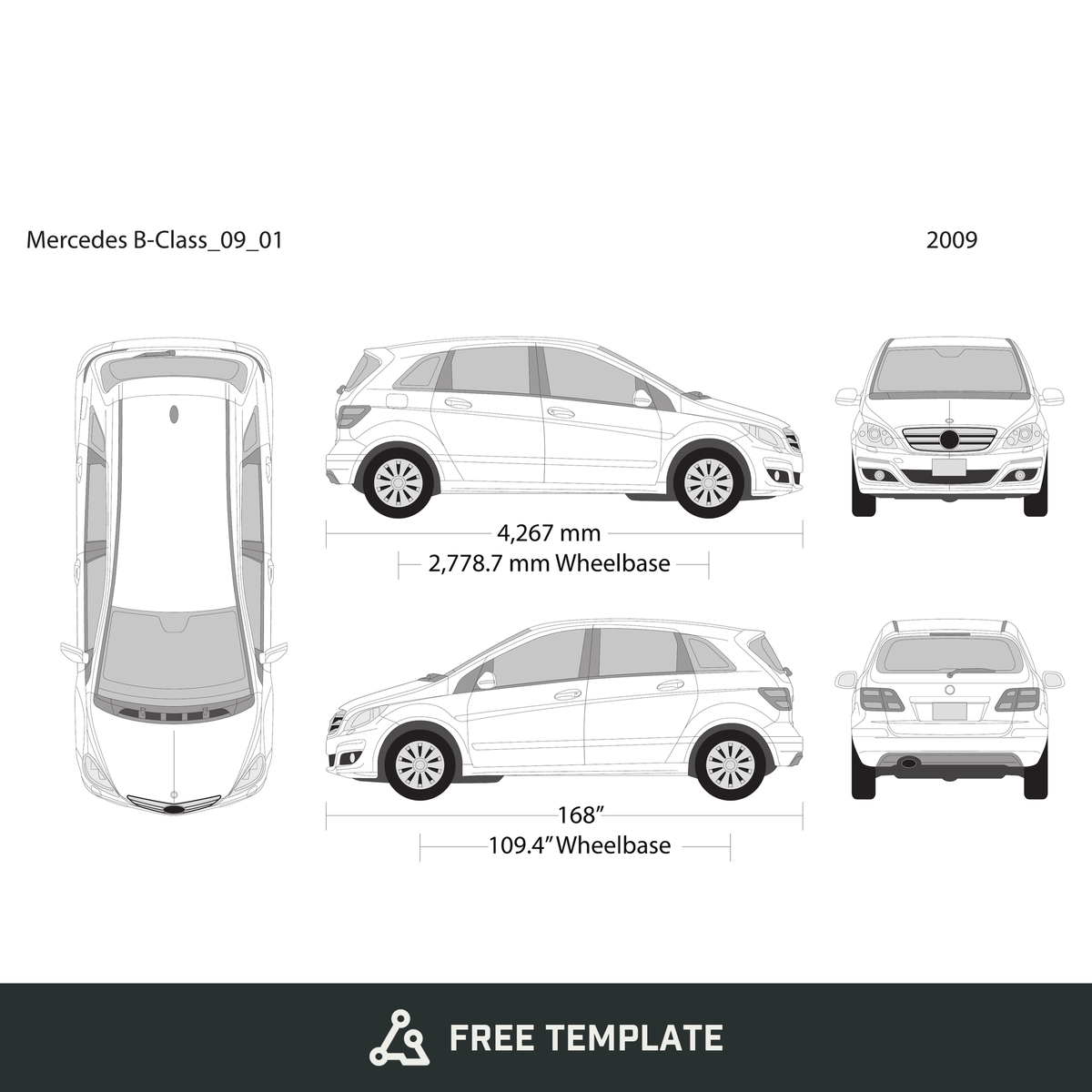 2009 Mercedes B-Class free vector vehicle wrap template - GravBase